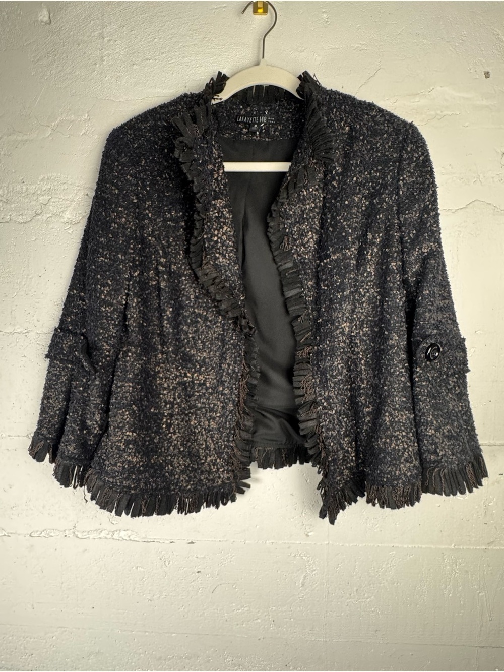 LAFAYETTE 148 New York Textured Bronze Black Metallic Fringe JACKET BLAZER 10
